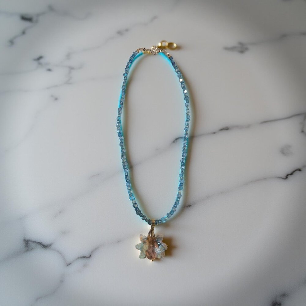 Snowflake Crystal AB Blue glass Necklace~ 20 inches
